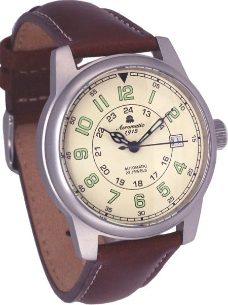 Aeromatic 1912 Automatic (self-winding) Aviator Watch with Brown Strap #A1412