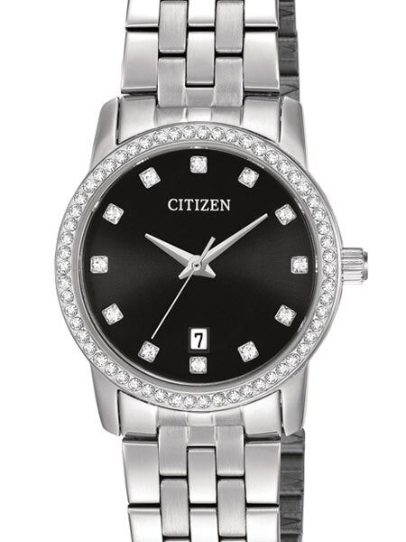 Citizen Ladies Dress Watch with Swarovski Crystals, Radiant Black Dial #EU6030-56E