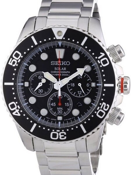 Seiko Solar Quartz Chronograph with Stop-Watch and 24-hour Sub-Dial  #SSC015