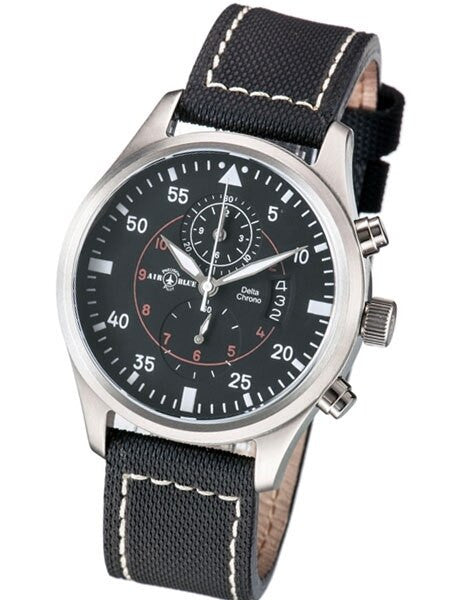 Air Blue Delta Chronograph Pilot Watch with 44mm Case, Sapphire Crystal #DELTACHRONOSSBLK