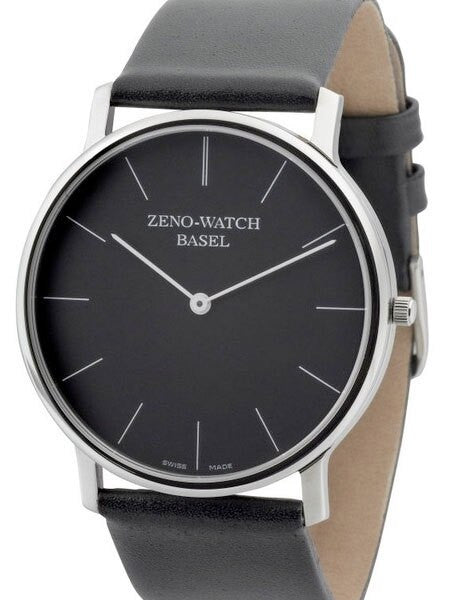 Zeno 40mm Bauhaus Dress Watch with Black Dial, Leather Strap and Swiss Quartz Movement #3767Q-i1