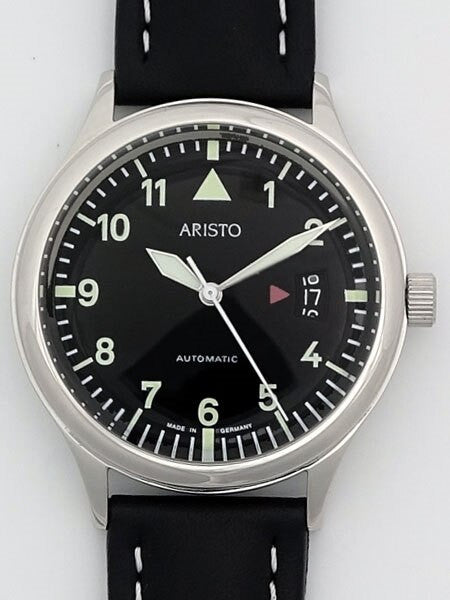 Aristo 4H354 Black Dial Swiss Automatic Open Date Window Watch