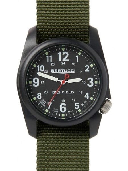 SCRATCH AND DENT - Bertucci DX3 Field Poly Resin Watch, Olive Green Nylon Strap, Black Dial - 11016-SND