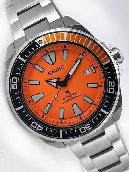 Seiko Samurai Prospex Automatic Dive Watch with Orange Dial and Stainless Steel Bracelet #SRPC07