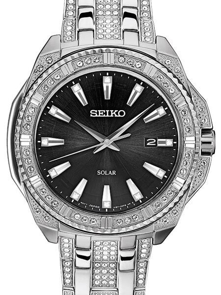 Seiko Solar Powered Watch with Swarovski Crystals on Case, Dial and Bracelet #SNE457