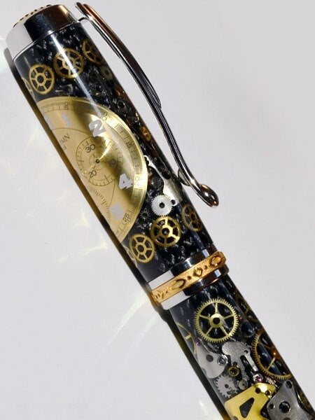 Artisan Crafted Collectable Pen made with a Chopard dial and assorted gears, cogs, screws and bridges #WPP501RB