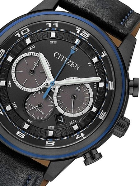 Citizen Eco-drive Chronograph Watch with Black Ion Plated Case #CA4036-03E