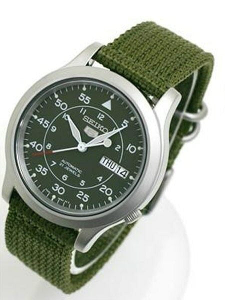 Scratch and Dent - Seiko 5 Military Green Dial Automatic Watch with Green Canvas Strap #SNK805K2