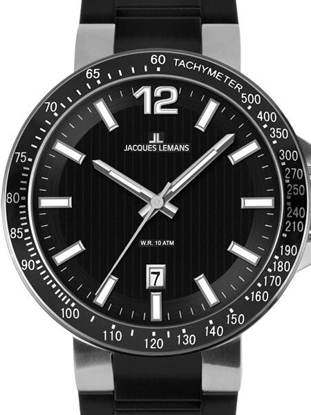 Jacques Lemans Milano 42MM Quartz Watch with a Black Dial and Tachymeter Bezel #1-1695A