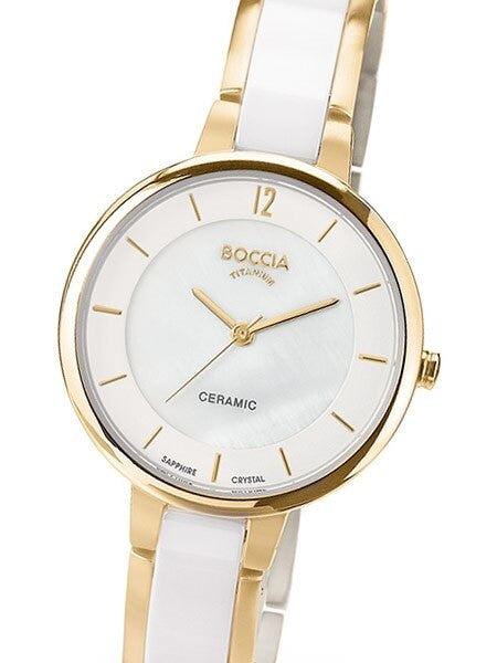 Boccia Ladies Quartz Watch with Goldtone Titanium and White Ceramic Bracelet #3236-02