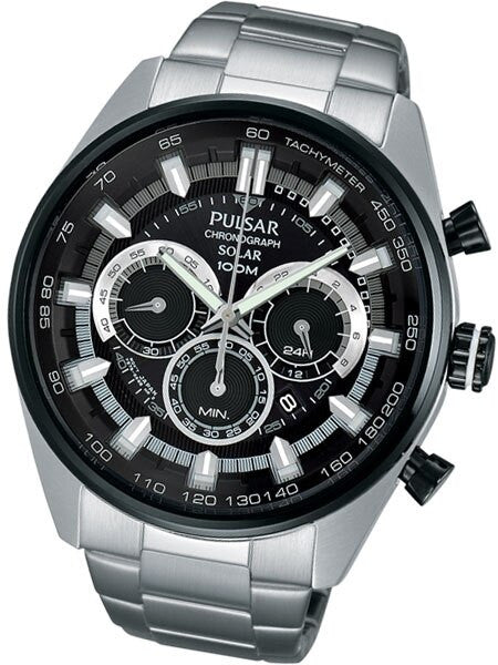 Pulsar Solar Quartz Chronograph Watch with Stopwatch and 24-Hour Sub-Dial #PX5033