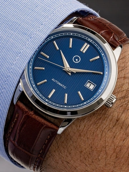 Islander Automatic Dress Watch with Pinstripe Blue Dial, AR Sapphire Crystal #ISL-33