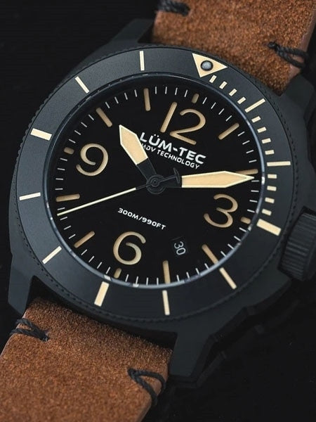 Lum-Tec 44mm Swiss Quartz PVD Dive Watch with AR Sapphire Crystal, Luminous Bezel #M87