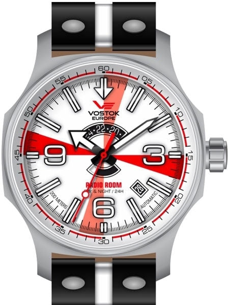Vostok-Europe Radio Room, 32-Jewel Automatic Watch with White-Red Dial #595A532