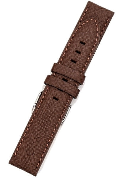 Toscana Saffian Brown Leather Strap with Unique Cross-Hatch Texture #SAF-80