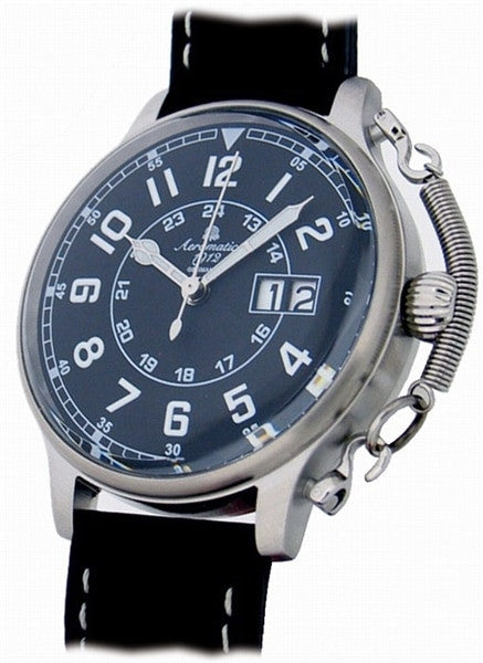 Aeromatic 1912 Quartz Aviator's Big Date Watch with Retro Crown Retention Spring #A1290