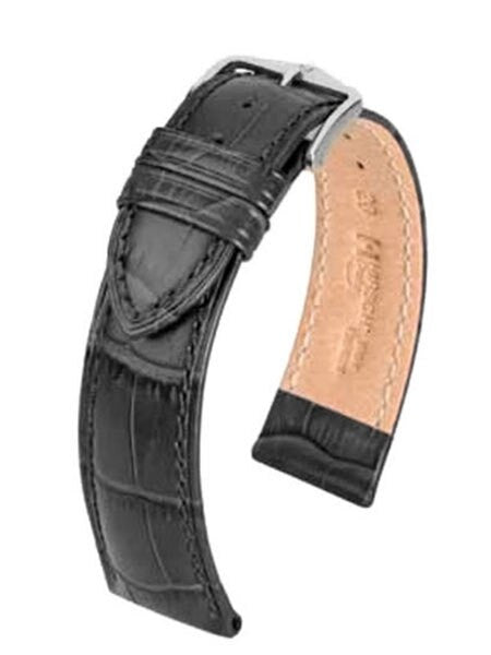 Hirsch Extra-Long Duke Black Alligator Embossed Natural Leather Watch Strap #010282-50