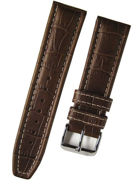 Toscana Brown Alligator Grained Leather Watch Strap with White Stitching #RY6-31480