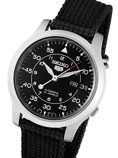 Seiko 5 Military Black Dial Automatic Watch with Black Canvas Strap #SNK809K2