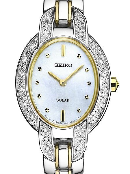 Seiko Women's Solar Dress Watch with Diamond Bezel, Mother of Pearl Dial #SUP325