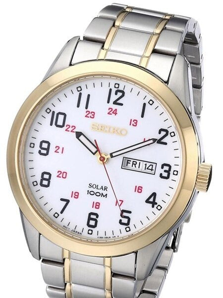 Seiko Railroad-Style Solar Watch with 43mm Case, 12 and 24 Hour Scale #SNE370
