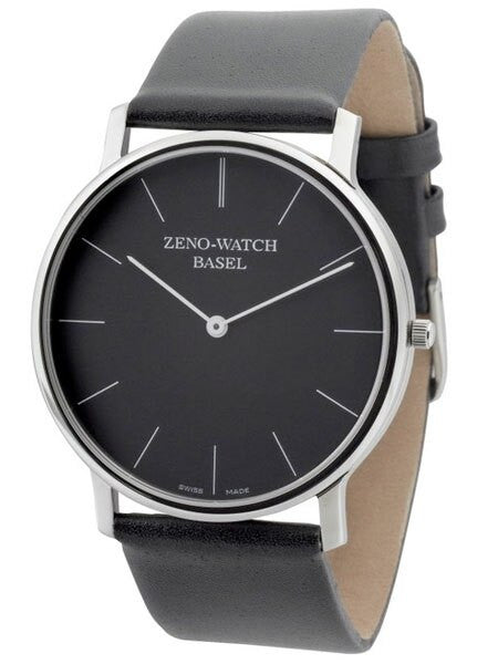 Zeno 40mm Bauhaus Dress Watch with Black Dial, Leather Strap and Swiss Quartz Movement #3767Q-i1