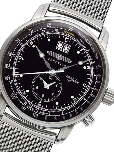 Graf Zeppelin German Made, Big Date, Dual Time Watch with Mesh Bracelet. #7640M-2