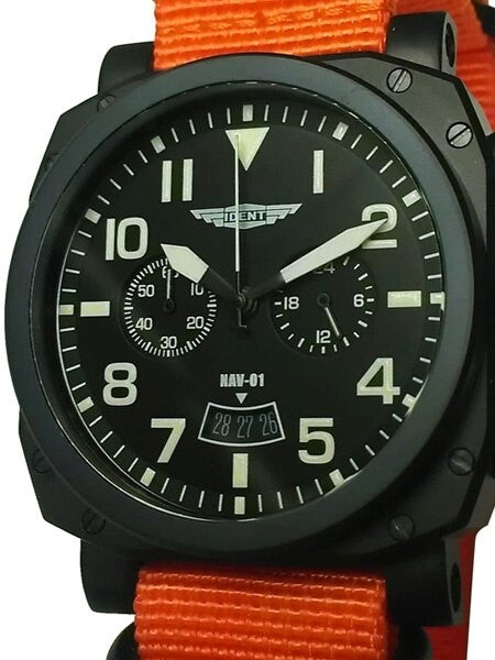 Trintec Chronograph with Black PVD Case and Orange Nylon Strap #NAV-01WO