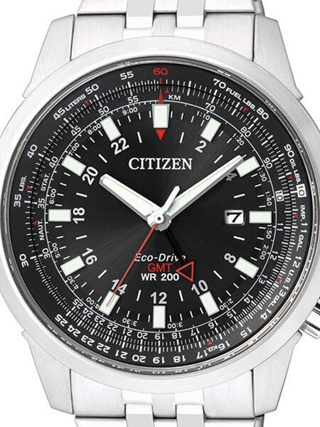 Citizen Eco-Drive Aviator GMT Watch with Inner Slide Rule Bezel #BJ7070-57E