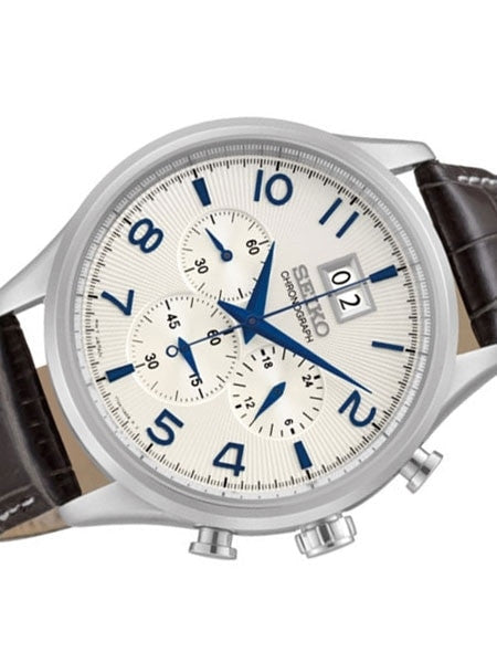 Seiko Quartz Chronograph with 24-Hr Sub-Dial and Blue Hands #SPC155