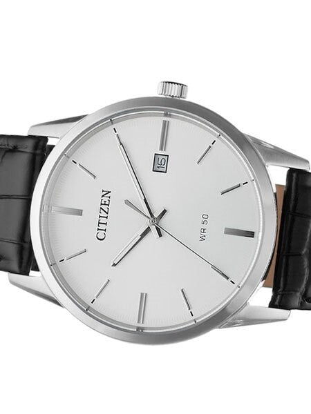 Citizen Thin Quartz Dress Watch with White Dial and Leather Strap #BI5000-01A