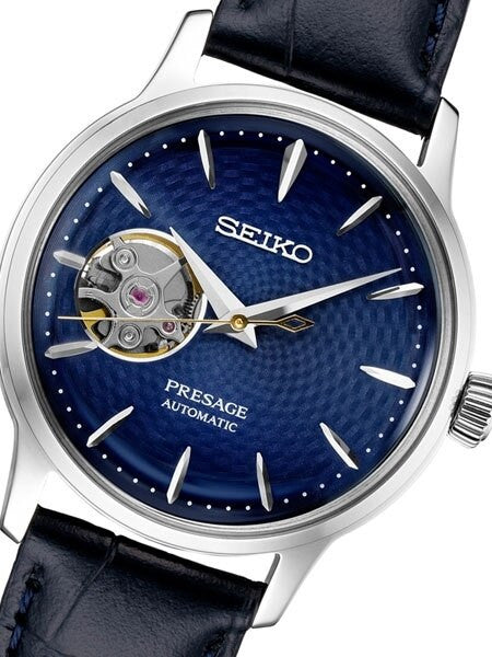 Ladies Seiko Presage Blue Automatic Dress Watch with Open Heart #SSA785