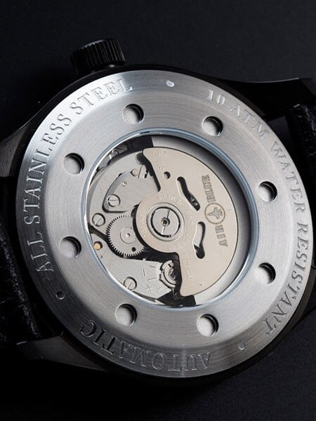 Air Blue Bravo Automatic Pilot Watch with 44mm PVD Case, Sapphire Crystal #BRAVOAUTOPVDBLKORG