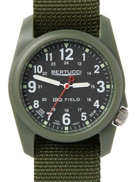 Bertucci DX3 Field Resin Watch, Olive Green Nylon Strap, Black Dial - 11018