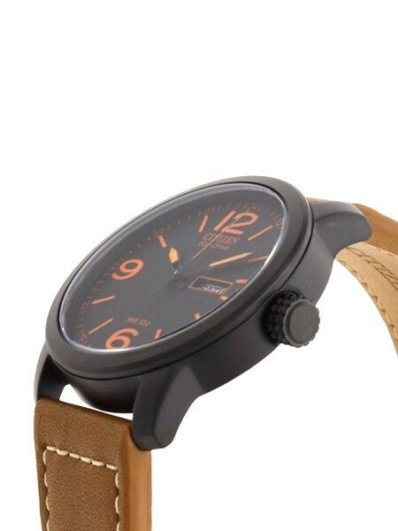 Citizen Eco-Drive Black PVD Sport Watch with Brown Leather Strap #BM8475-26E