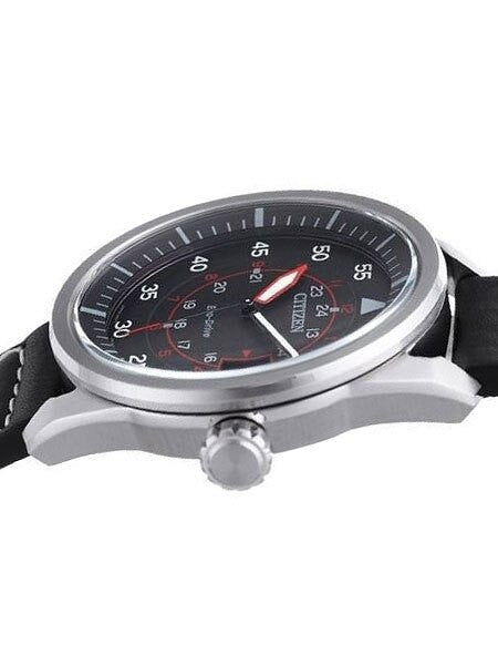 Citizen Eco-Drive Black Dial Pilot Watch with Black Leather Strap #AW1360-04E
