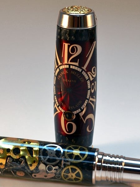 Artisan Crafted Collectable Pen made with a Franck Muller dial and assorted gears, cogs, screws and bridges #WPP401RB