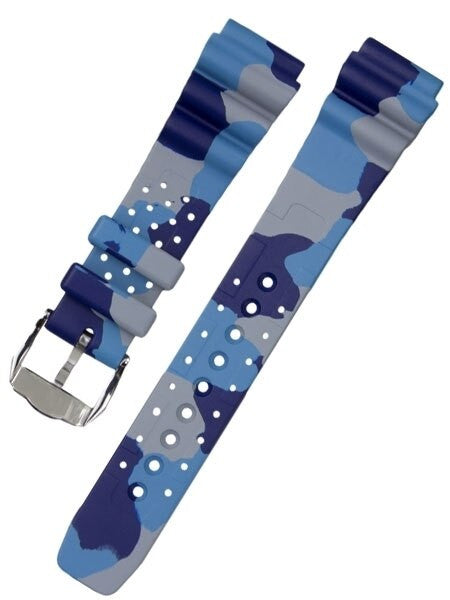 Squale 1521 OEM 20mm Blue Camouflage Natural Rubber Dive Watch Strap #1521-BLUE-CAMO