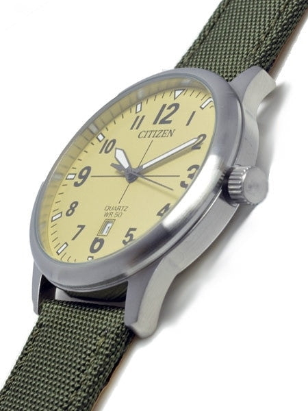 Citizen Champagne Dial Quartz Watch with Green Nylon Strap #BI1050-05X