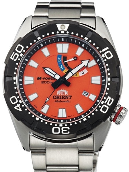 Islander Orient M-Force Bravo Automatic Orange Dive Watch with Power Reserve Meter #EL0A003M, photo 1 of 7