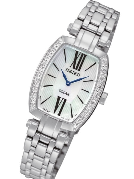 Seiko Women's Solar Dress Watch with Diamond Bezel, Mother of Pearl Dial #SUP283