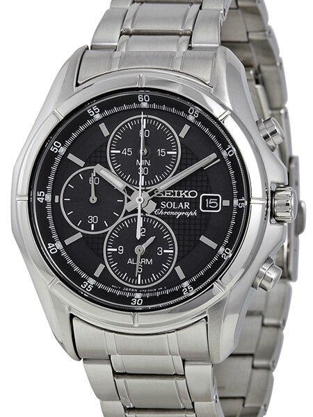 Seiko Core Series Black Dial, Solar Alarm Chronograph with Stopwatch #SSC001