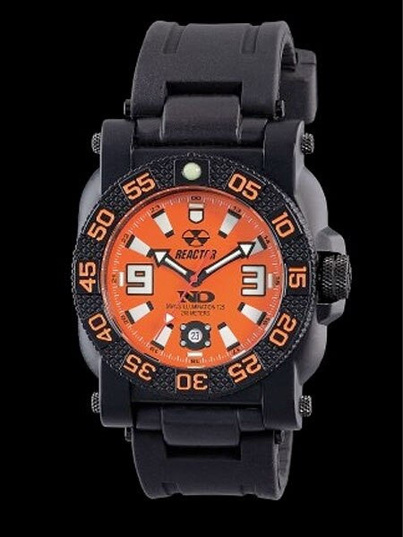 Reactor Gryphon Watch with Never Dark Illumination, Black Nitromid Polymer, Steel Core Case and Rubber Strap #73808