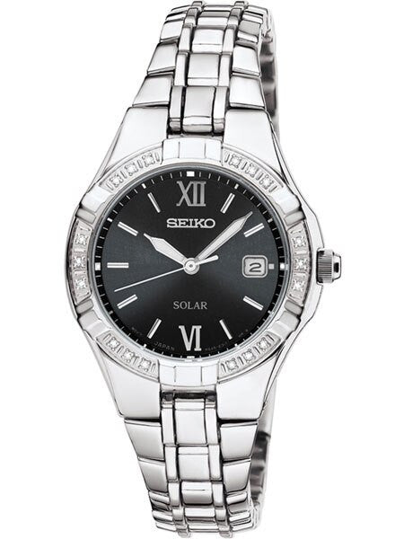 Seiko Women's Solar Dress Watch with 18 Diamond's on the Bezel, Black Dial #SUT067