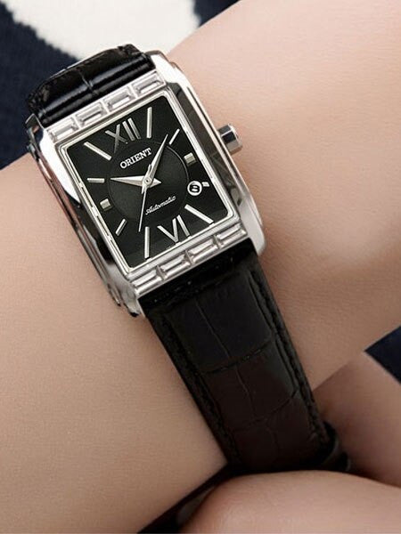 Orient Romance Women's Automatic Dress Watch with Curved Crystal and CZ Baguettes on the Bezel #ENRAP001B