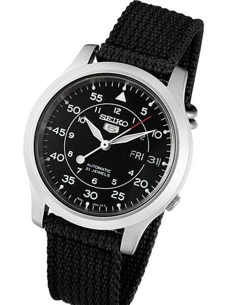 Scratch and Dent - Seiko 5 Military Black Dial Automatic Watch on Black Canvas Strap #SNK809K2