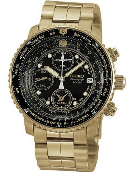 SEIKOクオーツ クロノグラフ SNA414P1 パイロット ゴールド Seiko SNA414 SNA414P SNA414P1 Quartz Flight Chronograph Watch with