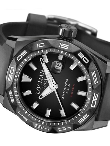 Locman Stealth 300 Meter Automatic Dive Watch with 46mm Black PVD Case #215BKPVBKSTBKR