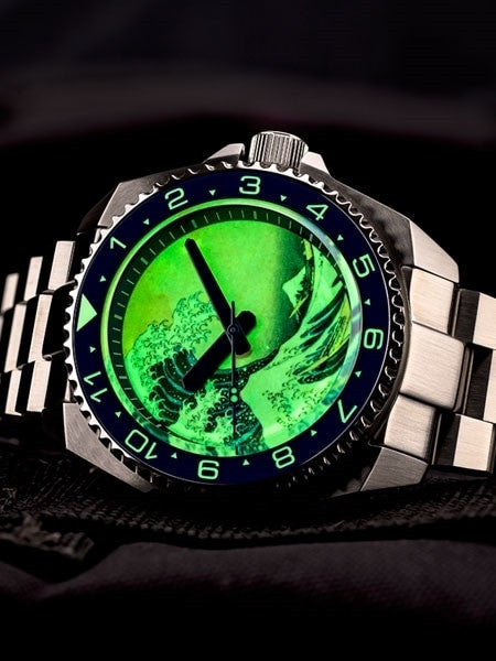 Islander Luminous Wave Dial Automatic Dive Watch with AR Double-Dome Sapphire Crystal, and Luminous Ceramic Bezel Insert #ISL-62
