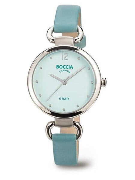 Boccia Ladies Quartz Watch with Aqua-Blue Dial, Titanium Case and Matching Leather Strap #3232-03
